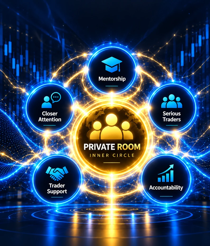Harmony Inner Circle private room network showing mentorship, closer attention, serious traders, trader support, and accountability